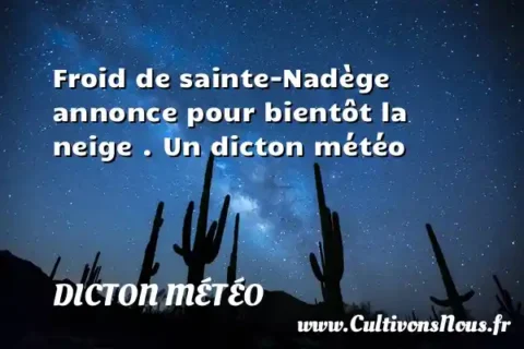 Froid de sainte-Nadège annonce pour bientôt la neige . Un dicton météo DICTON MÉTÉO