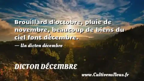 Brouillard d octobre, pluie de novembre, beaucoup de biens du ciel font décembre. - Un dicton décembre DICTON DÉCEMBRE