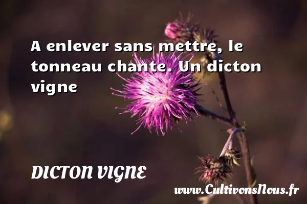 A enlever sans mettre, le tonneau chante. - Dicton vigne