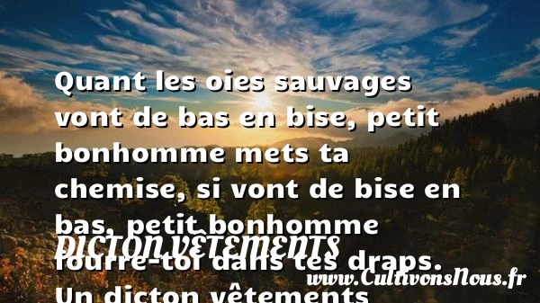 Quant les oies sauvages vont de bas en bise, petit - Dicton vêtements