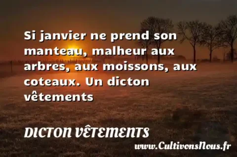 Si janvier ne prend son manteau, malheur aux arbres, aux moissons, aux coteaux. Un dicton vêtements DICTON VÊTEMENTS