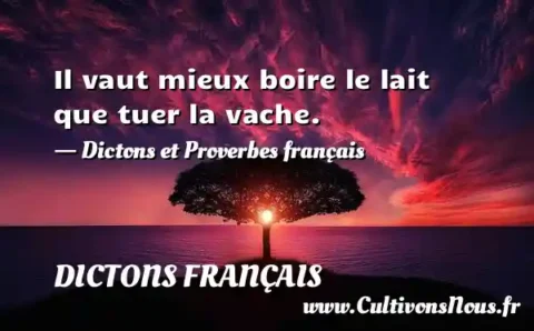 Il vaut mieux boire le lait que tuer la vache. - Dictons et Proverbes français DICTONS FRANÇAIS