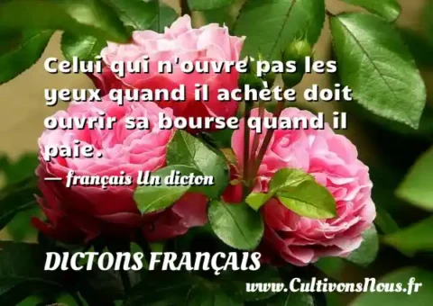 Celui qui n ouvre pas les yeux quand il achète doit ouvrir sa bourse quand il paie. - français Un dicton DICTONS FRANÇAIS
