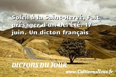 Soleil à la Saint-Hervé, Fait présager d un bel été. 17 juin. Un dicton français DICTONS DU JOUR