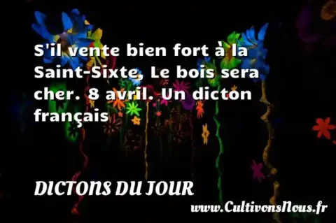 S il vente bien fort à la Saint-Sixte, Le bois sera cher. 8 avril. Un dicton français DICTONS DU JOUR