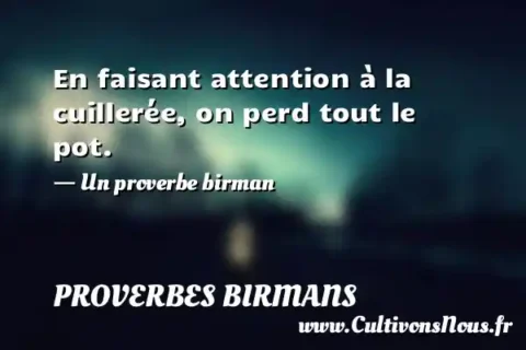 En faisant attention à la cuillerée, on perd tout le pot. - Un proverbe birman PROVERBES BIRMANS
