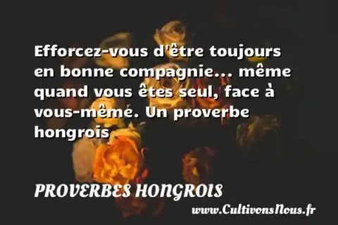 Efforcez-vous d être toujours en bonne compagnie... même quand vous êtes seul, face à vous-même. Un proverbe hongrois PROVERBES HONGROIS