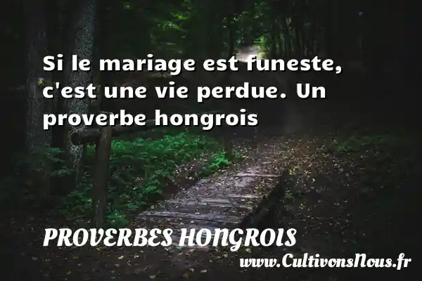 Si le mariage est funeste, c est une vie perdue. Un proverbe hongrois PROVERBES HONGROIS