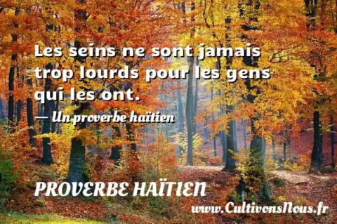 Les seins ne sont jamais trop lourds pour les gens qui les ont. - Un proverbe haïtien PROVERBE HAÏTIEN