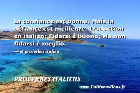 La confiance est bonne, Mais la défiance est meilleure. traduction en italien: Fidarsi è buono, Ma non fidarsi è meglio. - et proverbes italien PROVERBES ITALIENS