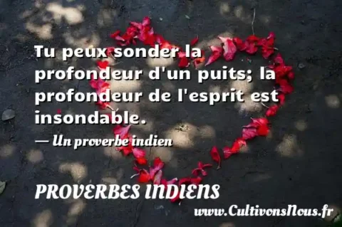 Tu peux sonder la profondeur d un puits; la profondeur de l esprit est insondable. - Un proverbe indien PROVERBES INDIENS