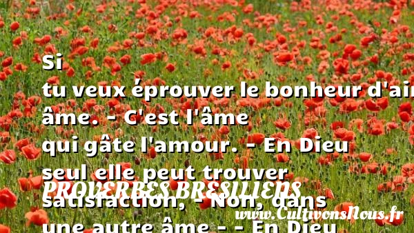 Si tu veux éprouver le bonheur - Proverbes bresiliens
