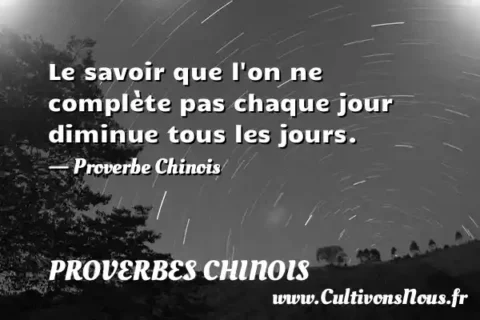 Le savoir que l on ne complète pas chaque jour diminue tous les jours. - Proverbe Chinois PROVERBES CHINOIS