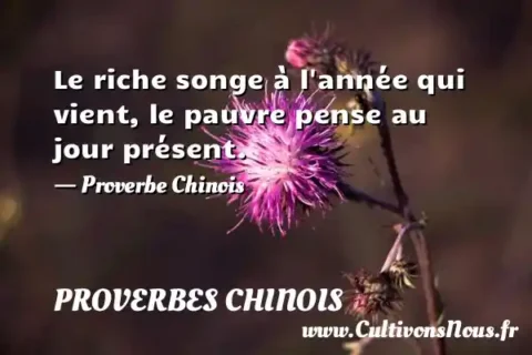 Le riche songe à l année qui vient, le pauvre pense au jour présent. - Proverbe Chinois PROVERBES CHINOIS