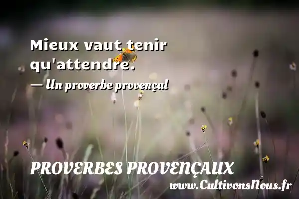 Mieux vaut tenir qu attendre. - Un proverbe provençal PROVERBES PROVENÇAUX