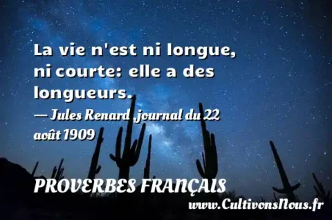 La vie n est ni longue, ni courte: elle a des longueurs. - Jules Renard ,journal du 22 août 1909 PROVERBES FRANÇAIS