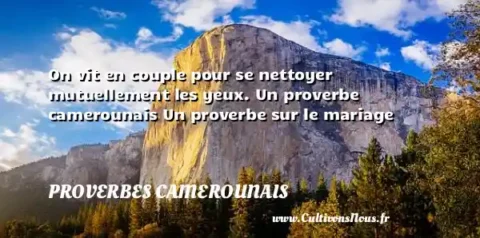 On vit en couple pour se nettoyer mutuellement les yeux. Un proverbe camerounais Un proverbe sur le mariage PROVERBES CAMEROUNAIS
