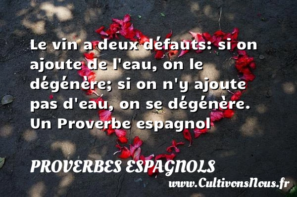 Le vin a deux défauts: si on ajoute de l’eau, on le - Proverbes espagnols - Proverbes philosophiques