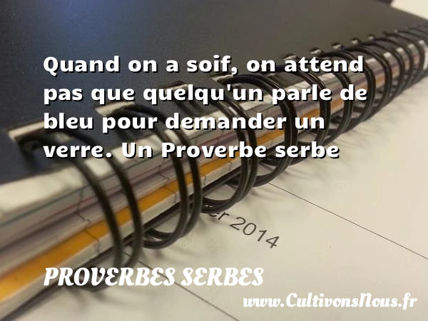 Quand on a soif, on attend pas que quelqu’un parle de bleu pour - Proverbes serbes - Proverbes fun - Proverbes philosophiques