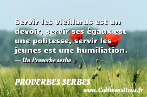 Servir les vieillards est un devoir, servir ses égaux est une politesse, servir les jeunes est une humiliation. - Un Proverbe serbe PROVERBES SERBES
