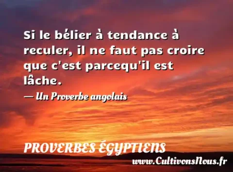 Si le bélier à tendance à reculer, il ne faut pas croire que c est parcequ il est lâche. - Un Proverbe angolais PROVERBES ÉGYPTIENS