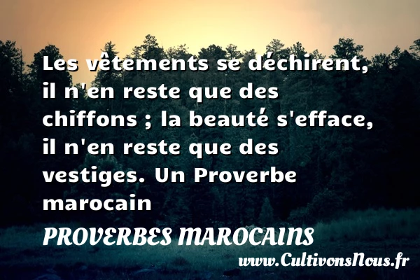 Les vêtements se déchirent, il n’en reste que des - Proverbes marocains - Proverbe beauté