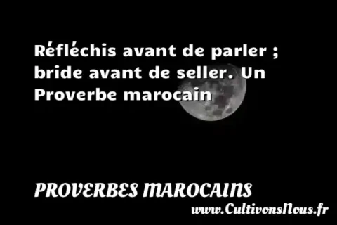 Réfléchis avant de parler ; bride avant de seller. Un Proverbe marocain PROVERBES MAROCAINS