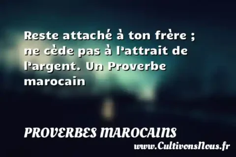 Reste attaché à ton frère ; ne cède pas à l’attrait de l’argent. Un Proverbe marocain PROVERBES MAROCAINS