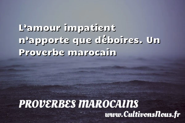 L’amour impatient n’apporte que déboires. - Proverbes marocains - Proverbe boire