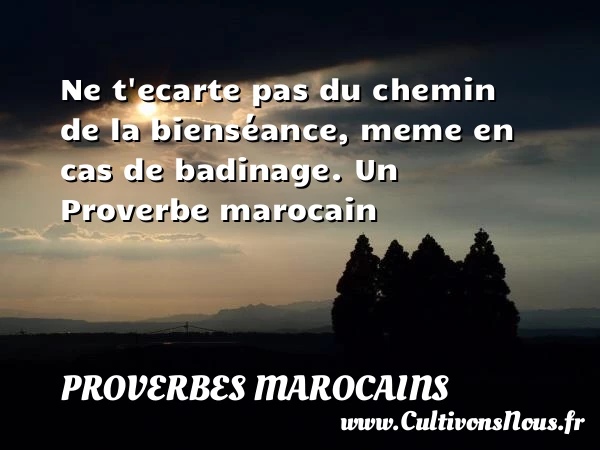 Ne t’ecarte pas du chemin de la bienséance, meme - Proverbes marocains