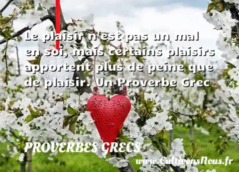 Le plaisir n est pas un mal en soi, mais certains plaisirs apportent plus de peine que de plaisir. Un Proverbe Grec PROVERBES GRECS