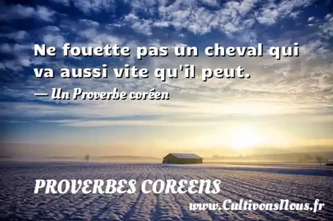 Ne fouette pas un cheval qui va aussi vite qu il peut. - Un Proverbe coréen PROVERBES COREENS