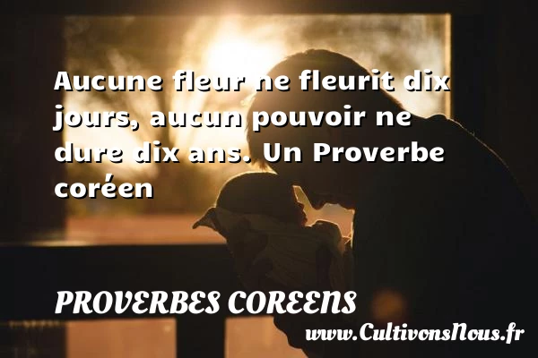 Aucune fleur ne fleurit dix jours, aucun pouvoir ne dure - Proverbes coreens