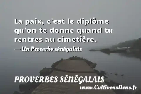 La paix, c est le diplôme qu on te donne quand tu rentres au cimetière. - Un Proverbe sénégalais PROVERBES SÉNÉGALAIS