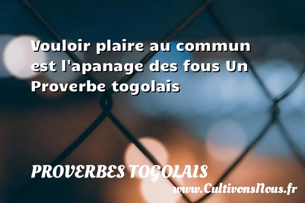 Vouloir plaire au commun est l’apanage des fous - Proverbes togolais - Proverbes fun - Proverbes philosophiques