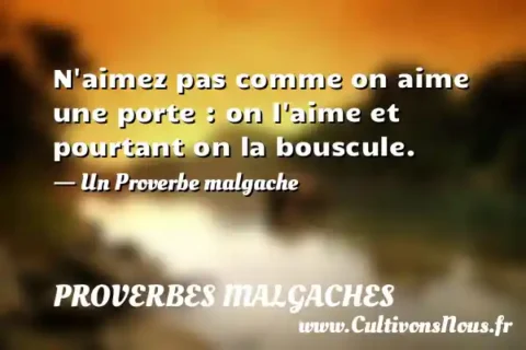 N aimez pas comme on aime une porte : on l aime et pourtant on la bouscule. - Un Proverbe malgache PROVERBES MALGACHES