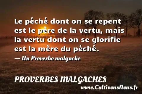 Le péché dont on se repent est le père de la vertu, mais la vertu dont on se glorifie est la mère du péché. - Un Proverbe malgache PROVERBES MALGACHES