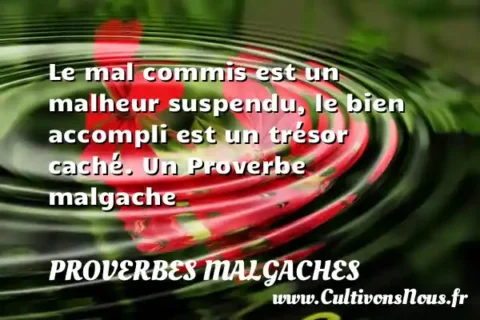 Le mal commis est un malheur suspendu, le bien accompli est un trésor caché. Un Proverbe malgache PROVERBES MALGACHES