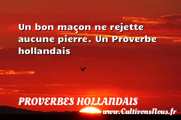 Un bon maçon ne rejette aucune pierre. - Proverbes hollandais - Proverbes philosophiques