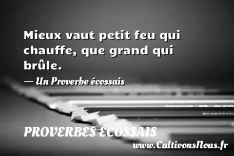 Mieux vaut petit feu qui chauffe, que grand qui brûle. - Un Proverbe écossais PROVERBES ÉCOSSAIS