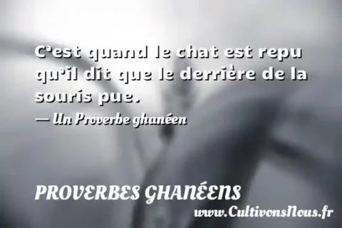 C’est quand le chat est repu qu’il dit que le derrière de la souris pue. - Un Proverbe ghanéen PROVERBES GHANÉENS