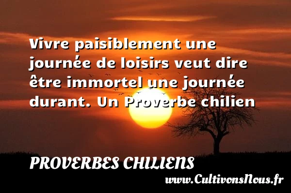 Vivre paisiblement une journée de loisirs veut dire - Proverbes chiliens - Proverbes philosophiques