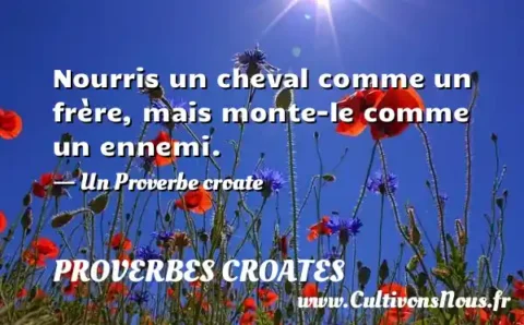Nourris un cheval comme un frère, mais monte-le comme un ennemi. - Un Proverbe croate PROVERBES CROATES